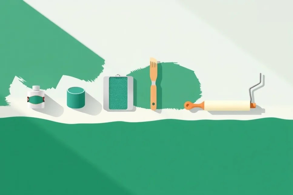 Outils de peinture disposés dans l'ordre des étapes du chantier